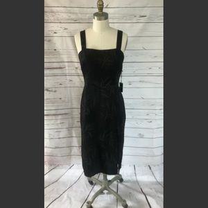 NWT Large Tropical 🌴 Palm Black and Gray Sophisticated MIDI Dress w/ Side Slit